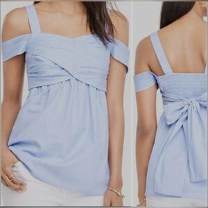 Ann Taylor Light Blue Off-Shoulder Back Bow Dress XXL